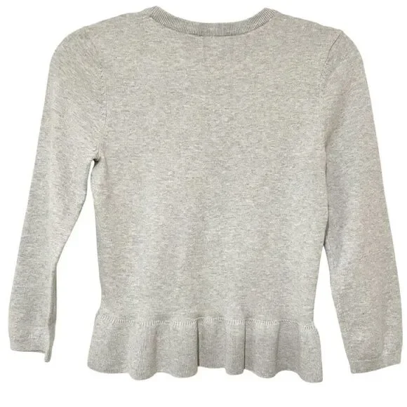 Express Gray Peplum Crew Neck Ruffle Hem Sweater S Office Wear Casual - Picture 2 of 9